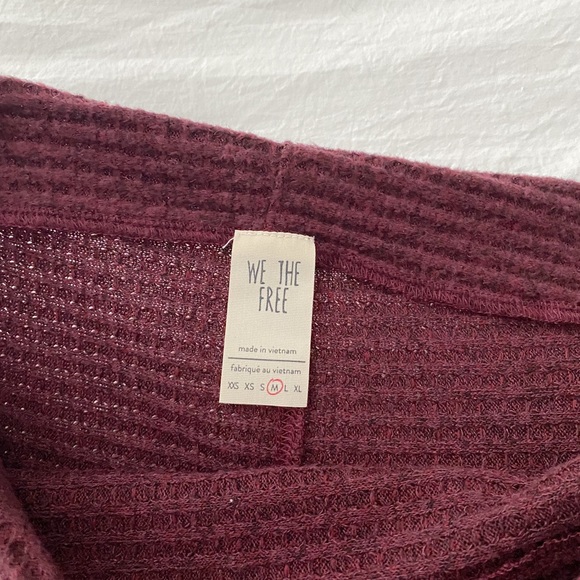 We The Free / Free People Crazy On You Thermal Knit Off Shoulder Sweater in Wine - Picture 12 of 12